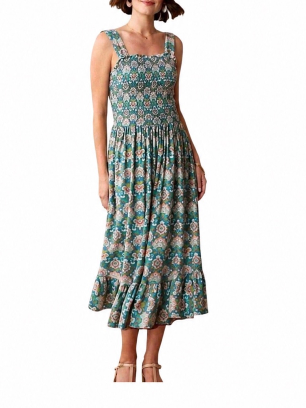 Matilda Jane Womens‎ Enchanted Garden Hummingbird Midi Dress Smocked Sz L Floral